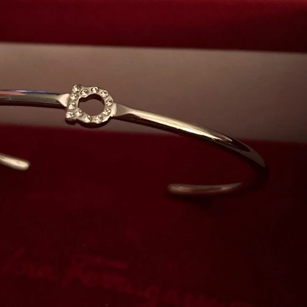 Ferragamo Gancini Silver Rhinestone Open Bangle